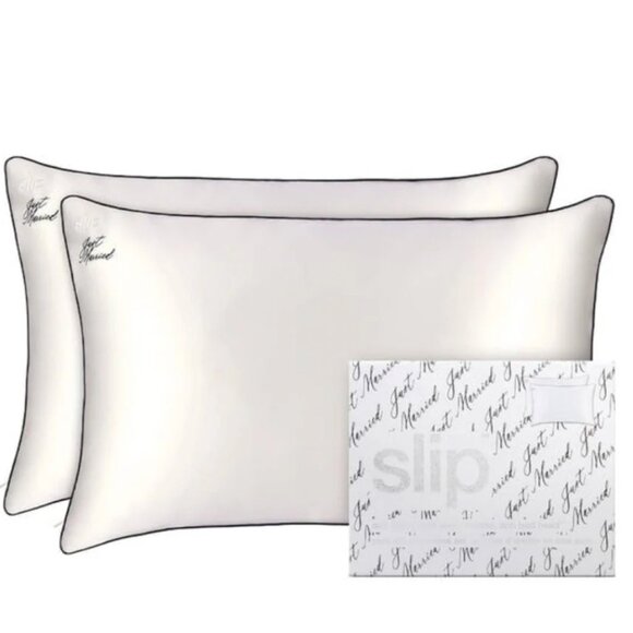 Slip Wedding “Just Married” 100% Silk Queen Pillowcase Set of 2 Bridal Gift - Picture 14 of 16